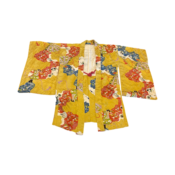 Japanese vintage silk haori /jacket- golden fan + floral