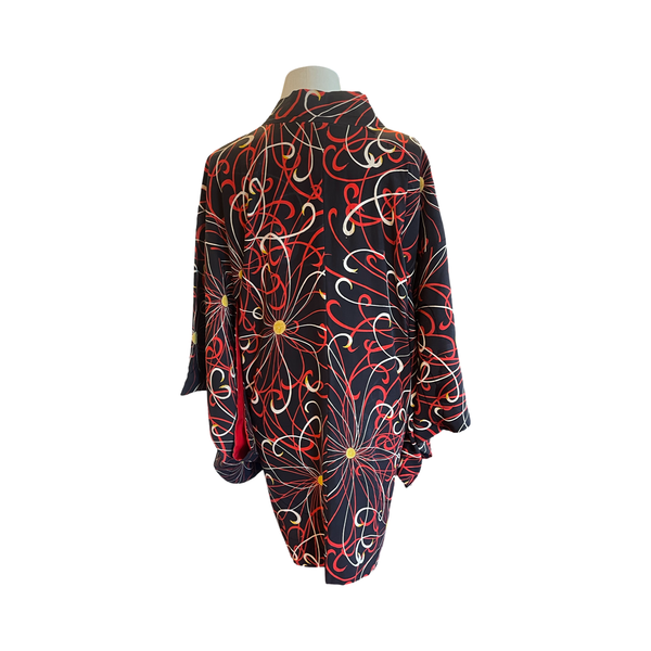 Japanese vintage silk haori /jacket - black + red crysthamum