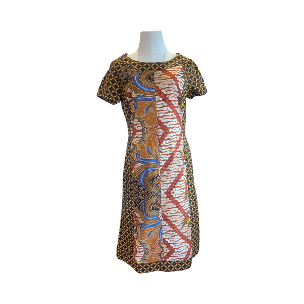 D237 Hand print batik cotton dress caramel hues