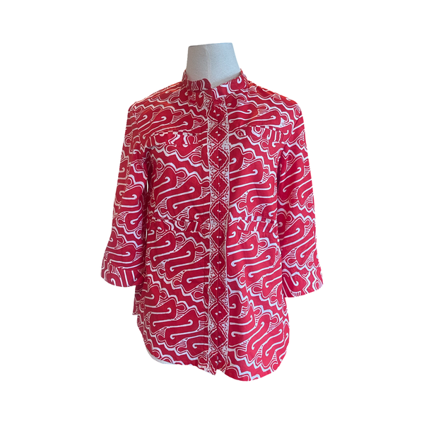 T815 hand printed batik shirt red +white