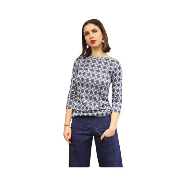 7/8 Japanese striped blue denim cotton Pants P082