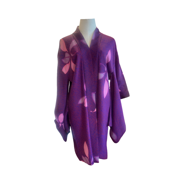 Japanese vintage silk haori /jacket- purple + pink stylized floral