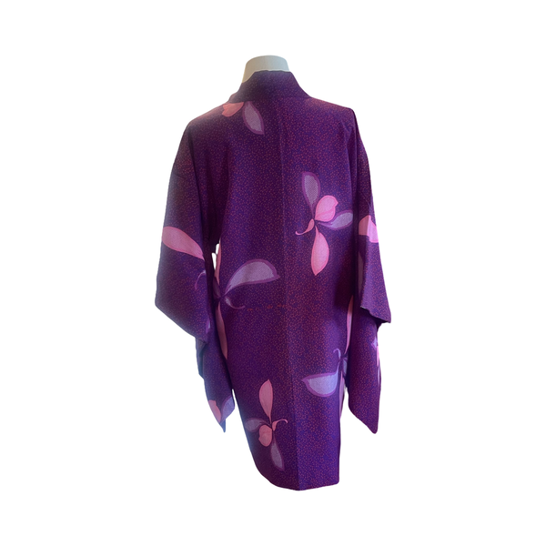 Japanese vintage silk haori /jacket- purple + pink stylized floral