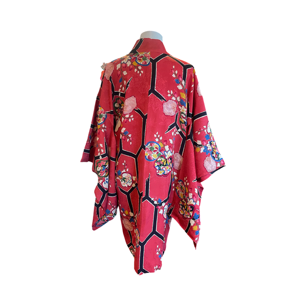 Japanese vintage silk haori /jacket- dark pink floral