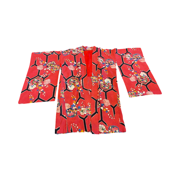 Japanese vintage silk haori /jacket- dark pink floral
