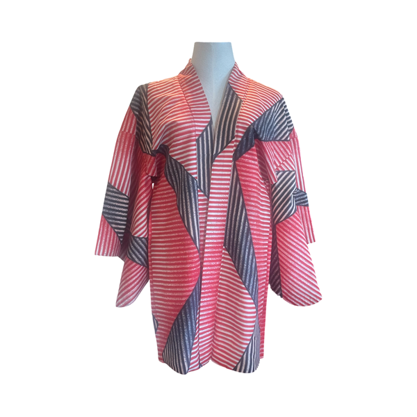 Japanese vintage Meisen silk haori -black + red graphic