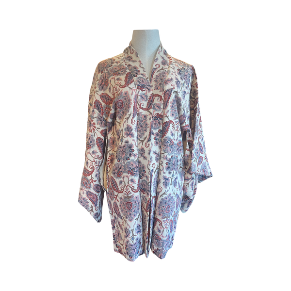 Japanese vintage silk haori /jacket-pink + blue paisley + floral