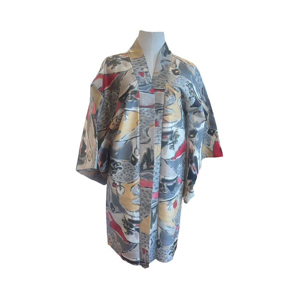 Japanese vintage Meisen silk haori country scene