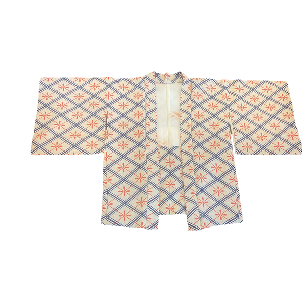 Japanese vintage silk shibori haori - diamond navy + orange