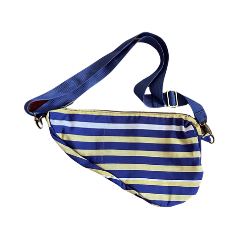 crossbody bag blue and gold stripe
