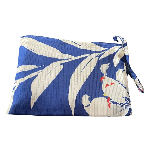 Wristlet Pouch blue +white leaf