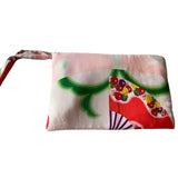 Wristlet Pouch bright red + pink floral
