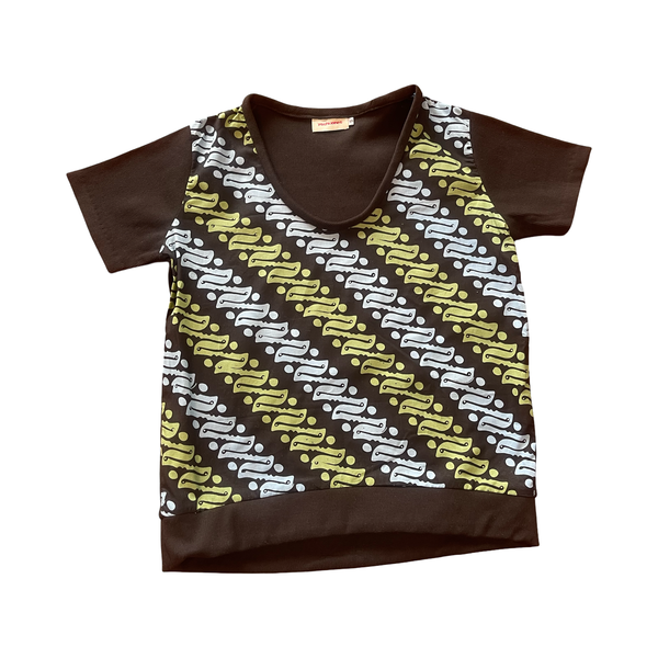 Batik tee top T 760 blue +green geometric