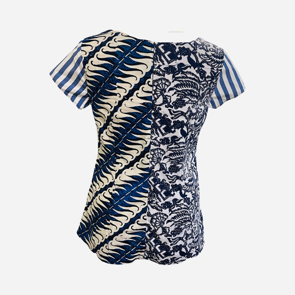 T822 hand print batik top Richly blue