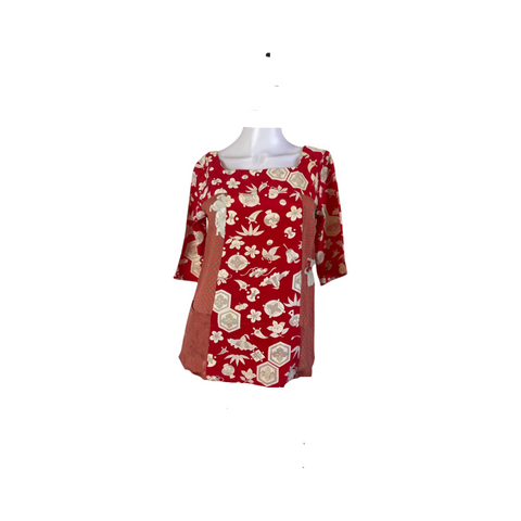 Panelled vintage kimono silk topT821