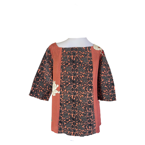 Panelled vintage kimono silk top T821