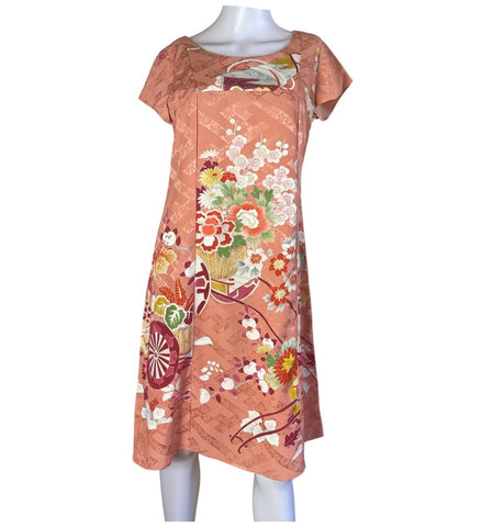 Panelled vintage kimono silk top T821