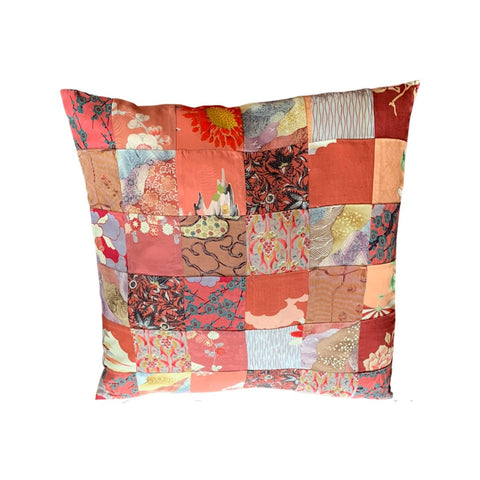 Vintage Textile Cushion Patchwork 121 bright reds with  Red Underside. CUSHR1