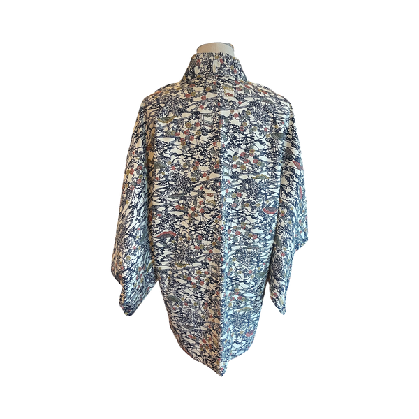 Japanese vintage silk haori /jacket- country scene on natural silk