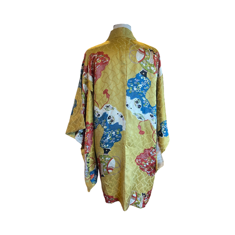 Japanese vintage silk haori /jacket- golden fan + floral
