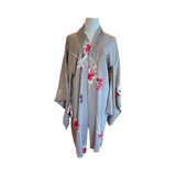 Japanese vintage silk haori /jacket- red peonies on grey background