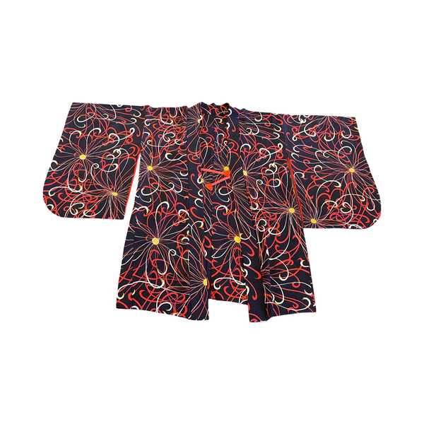 Japanese vintage silk haori /jacket - black + red crysthamum