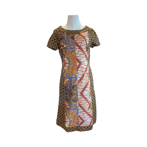 D237 Hand print batik cotton dress caramel hues