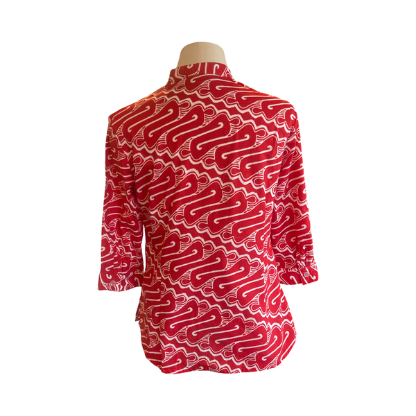 T815 hand printed batik shirt red +white
