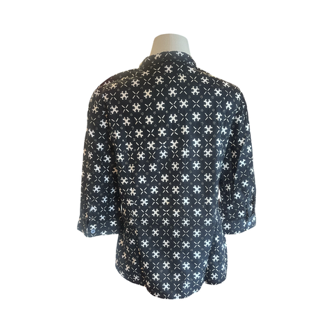 T815 hand printed batik shirt black + white cross