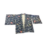 Japanese vintage silk haori /jacket- butterflies + flowers on a navy background