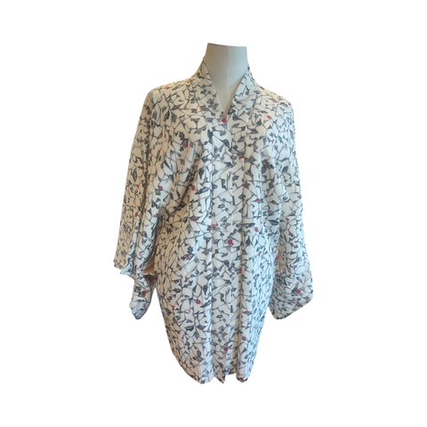 Japanese vintage silk haori /jacket-abstract of black, grey+ red with an accent of hand painted gold