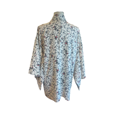 Japanese vintage silk haori /jacket-abstract of black, grey+ red with an accent of hand painted gold