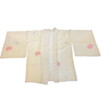 Japanese vintage silk haori /jacket cream embossed with scattered blue + pink shibori flowers