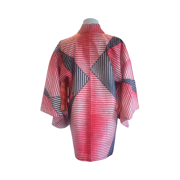Japanese vintage Meisen silk haori -black + red graphic