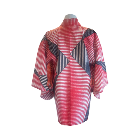Japanese vintage Meisen silk haori -black + red graphic