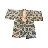 Japanese vintage Meisen silk haori repetitive geometric aubergine, green + grey