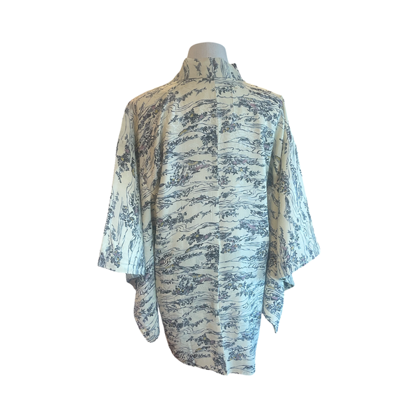 Japanese vintage silk haori /jacket -landscape with stream .