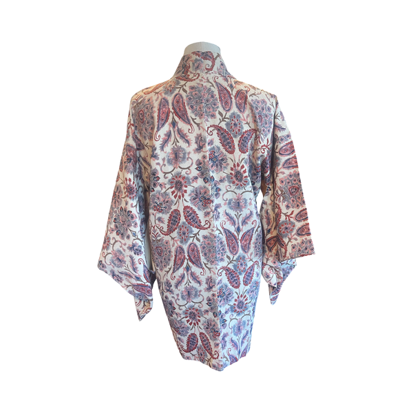 Japanese vintage silk haori /jacket-pink + blue paisley + floral