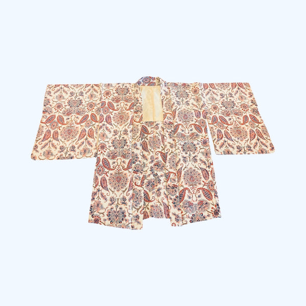 Japanese vintage silk haori /jacket-pink + blue paisley + floral