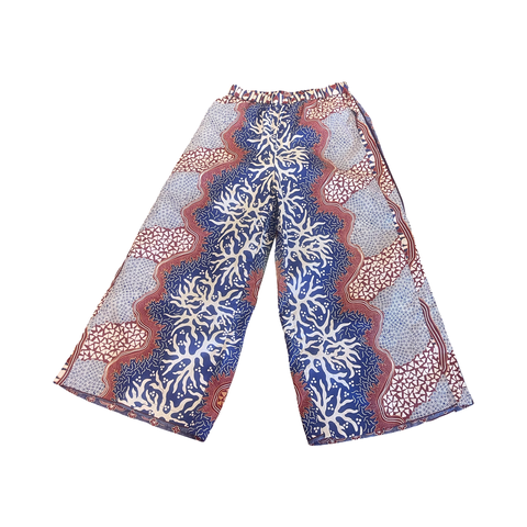 PS01 Pull on hand print batik trousers clouds + water