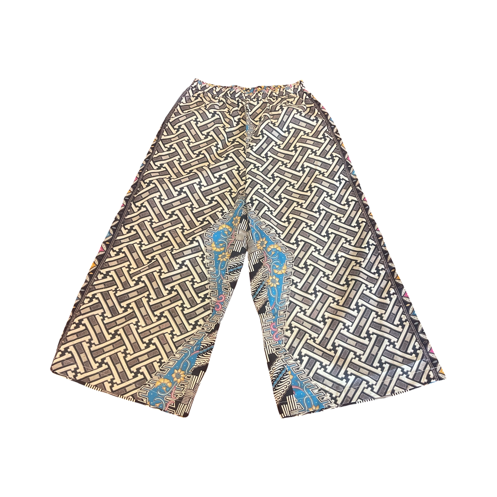 PS01 Pull on cotton batik trousers maze +floral