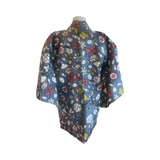 Japanese vintage Meisen silk haori- floral with grey background