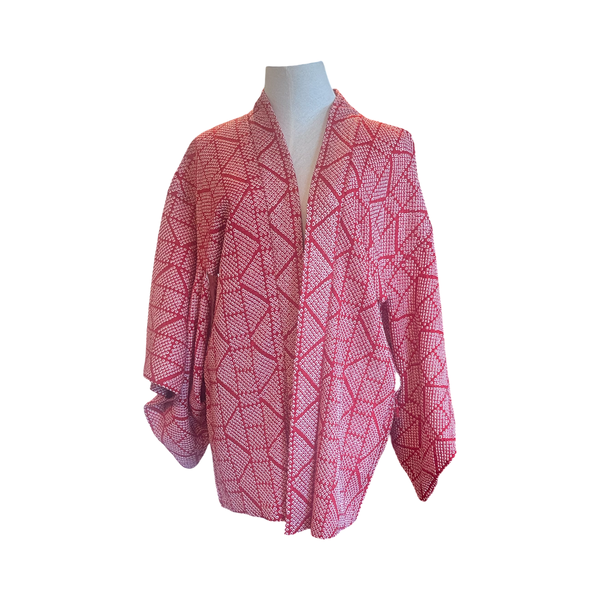 Japanese vintage shibori silk haori - red vertical