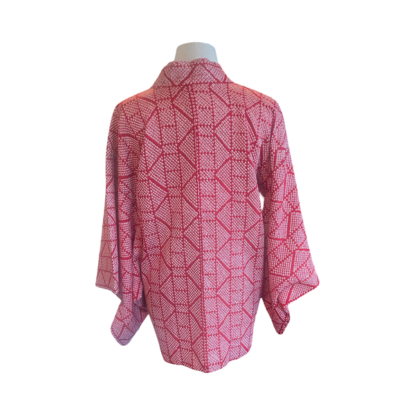 Japanese vintage shibori silk haori - red vertical