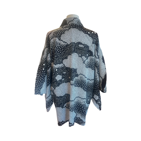 Japanese vintage shibori silk haori- black + white