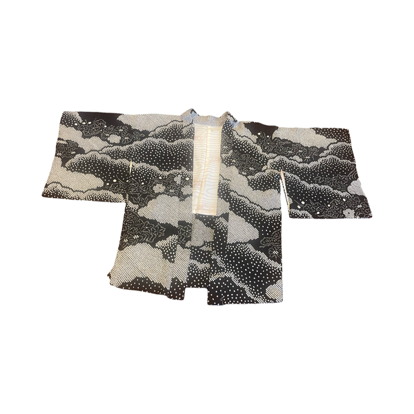 Japanese vintage shibori silk haori- black + white