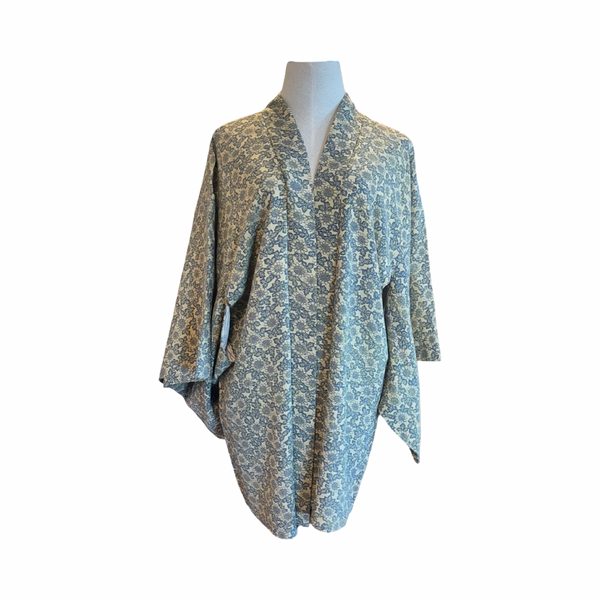 Japanese vintage silk haori /jacket- repetitive floral kasuri