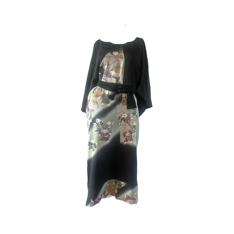 Panelled vintage kimono silk top T821 small