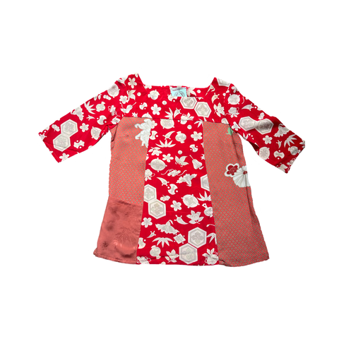 Panelled vintage kimono silk top T821 XS