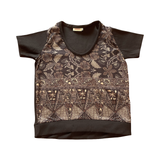 Batik tee top T 760 black+brown leaf